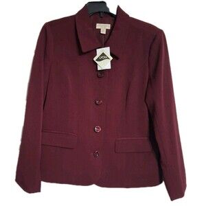 NWT Women's Appleseeds Petites Burgundy Lined Blazer Jacket Size 12P